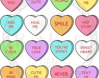 Candy Hearts with Nice Sayings PNG Design
