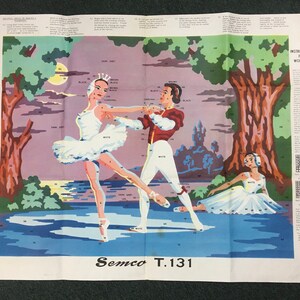 Semco Vintage Needlepoint Handpainted Swan Lake Ballet 1960’s Unworked Tapestry Canvas image 5