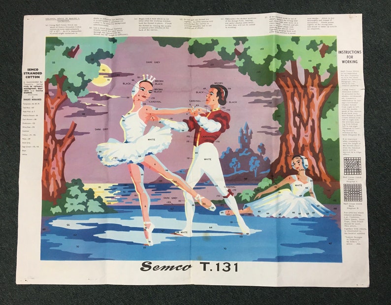 Semco Vintage Needlepoint Handpainted Swan Lake Ballet 1960’s Unworked Tapestry Canvas image 5