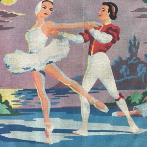 Semco Vintage Needlepoint Handpainted Swan Lake Ballet 1960’s Unworked Tapestry Canvas image 2