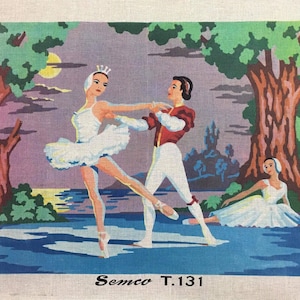 Semco Vintage Needlepoint Handpainted Swan Lake Ballet 1960’s Unworked Tapestry Canvas image 1