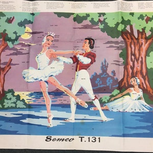Semco Vintage Needlepoint Handpainted Swan Lake Ballet 1960’s Unworked Tapestry Canvas image 3