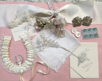 Vintage Wedding Ephemera, vintage wedding accessories, vintage haberdashery, vintage ear rings, vintage lace and paper flowers.