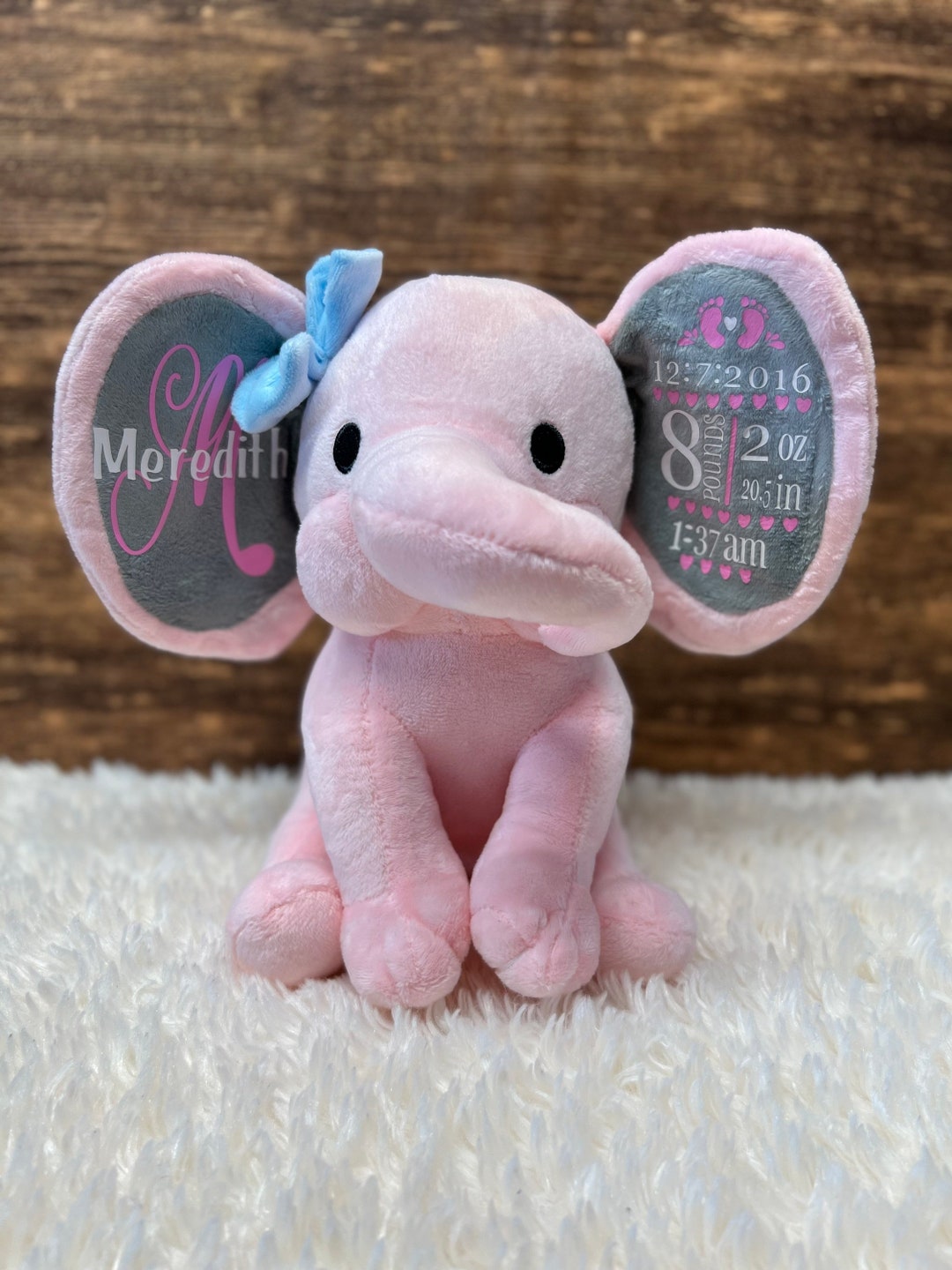 Birth Announcement Elephant, Birth Keepsake, Newborn Stuffed Elephant