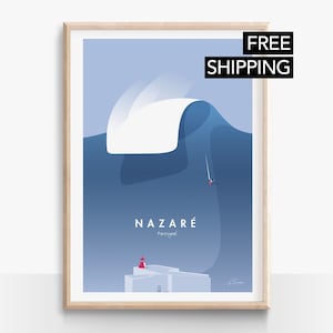 Nazare Poster | Surf Poster | Nazare Portugal Print | Wave Vintage Surf Travel Poster