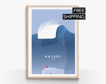 Nazare Surf Poster | Vintage Travel Print, Portugal (Digital Print)