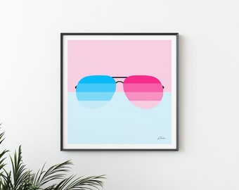 Sunglasses Art Print | Vintage Fashion Print | Retro Style | Minimal Poster | Illustration