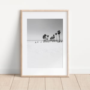 Santa Monica Beach Print | Black and White Palm Tree Art (Digital Download) image 1