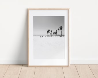 Santa Monica Beach Print | Black and White Palm Tree Art (Digital Download)