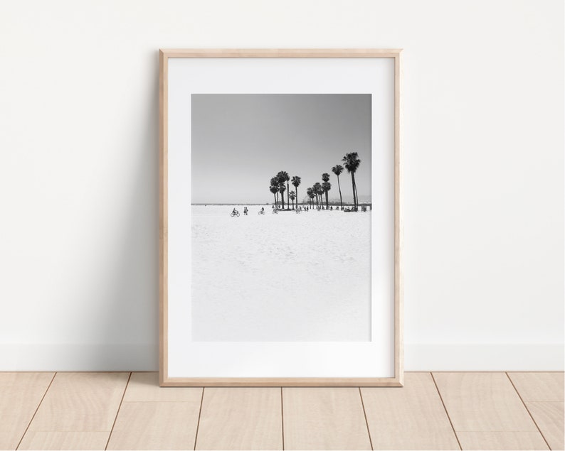Santa Monica Beach Print | Black and White Palm Tree Art (Digital Download) image 1
