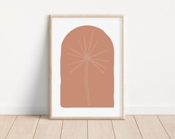 May include: A digital art print featuring a stylized plant in a terracotta arch shape. The print has a minimalist aesthetic and would look great in a modern home.