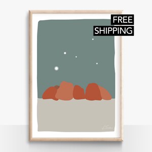 Kata Tjuta Australia By Night | Rock Formations | Contemporary Art Print | Boho Earthy Colour | Abstract Wall Decor | Landscape