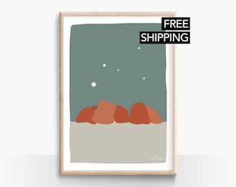 Kata Tjuta Night Print | Boho Abstract Landscape Art