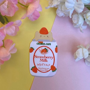 Glossy Vinyl Die Cut Sticker Strawberry Milk Sangria Drink Snack Cat Stickers