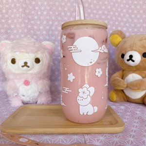 Cute Bunny Cup Modern Coffee Glass 16 oz Glass Coffee Milk Tea Drinkware Beer Can Drink Asian Aesthetic