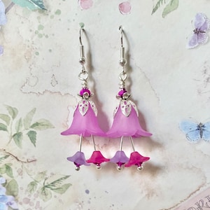 Fuchsia Pink Flower Earrings, Pink Pansy Earrings, Whimsical Elven Earrings, Ethereal Pink Blossom Earrings, Gift For Girlfrien