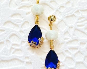Gold Sapphire Blue Crystal Teardrop Earrings: Glamorous Floral Stud Earrings, Gold Garnet Red Earrings, Citrine Yellow Gold Dangle Earrings