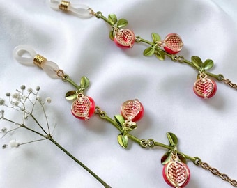 Catena per occhiali a forma di melograno, catena per occhiali Ade e Persefone, gioielli della mitologia greca, portaocchiali a forma di seme rosso, occhiali da sole Gothic Fairycore