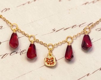 Pomegranate Necklace, Gold Greek Mythology Necklace, Hades And Persephone, Gold Pomegranate Necklace, Fertility Gifts
