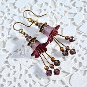 Wisteria Earrings, Cherry Blossom Earrings, Purple Victorian Flower Earrings, Boho Floral Drop Earrings, Vintage Floral Earrings, Bohemian