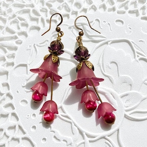 Garnet Flower Earrings, Vintage Style Lucite Floral Drop Earrings, Bohemian Vintage Dangle Earrings, Vintage Gift For Her