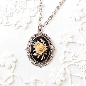 Gothic Rose Cameo Necklace, Victorian Style Cameo, Vintage Gift, Antique Silver Art Nouveau Necklace