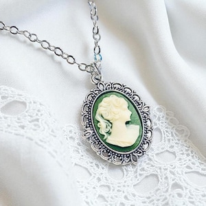 Green Cameo Necklace, Victorian Lady Cameo,Historical Necklace, Jane Eyre Inspired Cameo Necklace, Vintage Style Gift, Elegant Choker