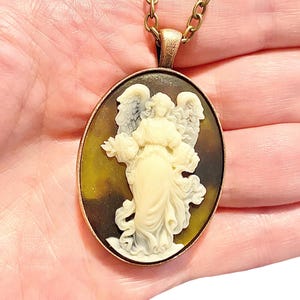 Vintage Angel Cameo Necklace, Vintage Style Art Nouveau Necklace, Edwardian Gothic Angel Pendant, Antique Gothic Necklace
