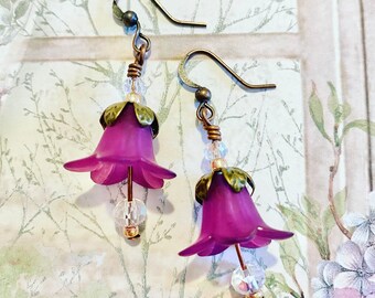 Amethyst Flower Earrings, Vintage Style Purple Flower Earrings, Boho Dangle Earrings, Vintage Style Earrings, Unique Gift for Her
