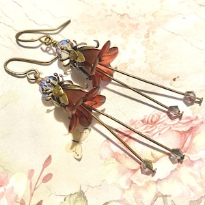Wisteria Earrings, Cherry Blossom Earrings, Lavender Victorian Flower Earrings, Boho Floral Drop Earrings, Vintage Style Earrings