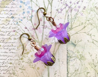 Amethyst Earrings, Purple Flower Earrings, Gifts For Friends, Vintage Style Floral Earrings, Purple Fairy Earrings, Victorian Earrings, Gift