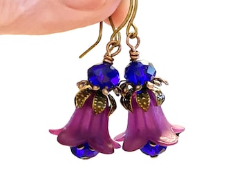 Tanzanite Flower Earrings, Amethyst Floral Earrings, Fairy Earrings, Elven Earrings, Whimsigoth Crystal Earrings, Bridesmaids Gifts, Bestie