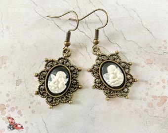 Classic Cameo Earrings, Renaissance Victorian Cameo Earrings, Goth Earrings, Vintage Cameo Earrings, Handmade Birthday Gift For Her