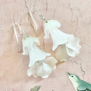 White Lily of the Valley Earrings: Silver Plated Floral Dangles
