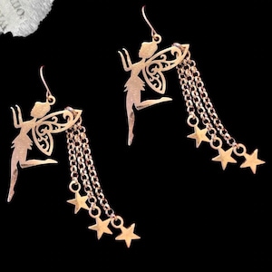 Fantasy Faerie Earrings, Silver Fairy Earrings, Flower Fairy Earrings, Silver Star Tassel Earrings,