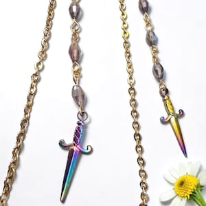 Dolch Brillenkette, Regenbogen Schwert Brillenkette, Kristall Brillenkette, Sonnenbrillen Kette, Geburtstagsgeschenk für Brillenträger, Geschenk für Mama