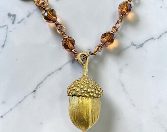 Rustic Acorn Necklace, Autumn Necklace, Autumn Fall Jewellery Gift For Nature Lovers, Autumnal Fall Jewellery Gift For Her