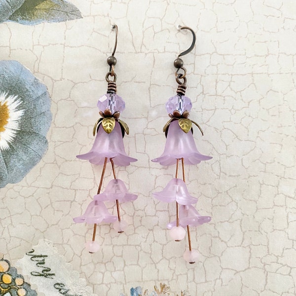 Amethyst Purple Floral Earrings, Bohemian Vintage Dangle Earrings, Lilac Fairy Flower Earrings, Gift For Her, Lavender Bridesmaids Earrings