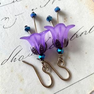 Purple Flower Earring Necklace Set, Vintage Violet Floral Jewellery Set, Amethyst Floral Pendant, Purple Crystal Earrings, Birthday Gift