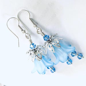 Pale Blue Flower Earrings, Silver Blue Floral Earrings, Flower Earrings, Something Blue Gift, Silver Floral Drop Earrings, Crystal Earrings