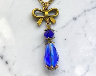 Blue Crystal Jewellery Set, Sapphire Blue Earring Necklace, Blue Bridesmaids Gift Set, Vintage Style Jewellery Set, Crystal Teardrop Set
