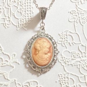 Gothic Victorian Rose Cameo Necklace, Silver Cameo Pendant, Dainty Cameo, Historical Jewellery, Regency Style Cameo, Bridgerton Necklace