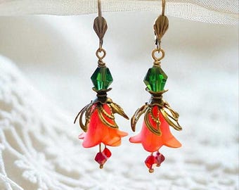 Boho Earrings, Dangle Floral Earrings, Fairycore Earrings, Gift For Her, Nature Lover Gift, Fairy Bell Flower Earrings, Bohemian Vintage
