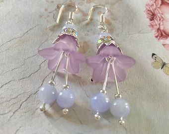 Lavender Chalcedony Earrings, Whimsical Earrings, Bridesmaids Gift, Fairy Flower Earrings, Whimsigoth Jewellery, Fairygrunge Earrings