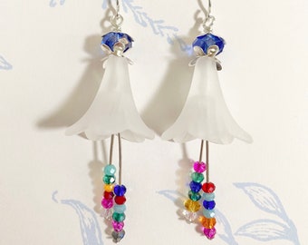 Rainbow Crystal Earrings, Fairy Grunge, Delicate Earrings, Fairy Earrings, Cool Earrings, Botanical Earrings, Handmade Earrings