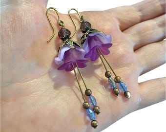 Crystal Earrings, Flower Floral Earrings, Fairycore Earrings, Gift For Her, Nature Lover Gift, Bohemian Vintage Earrings