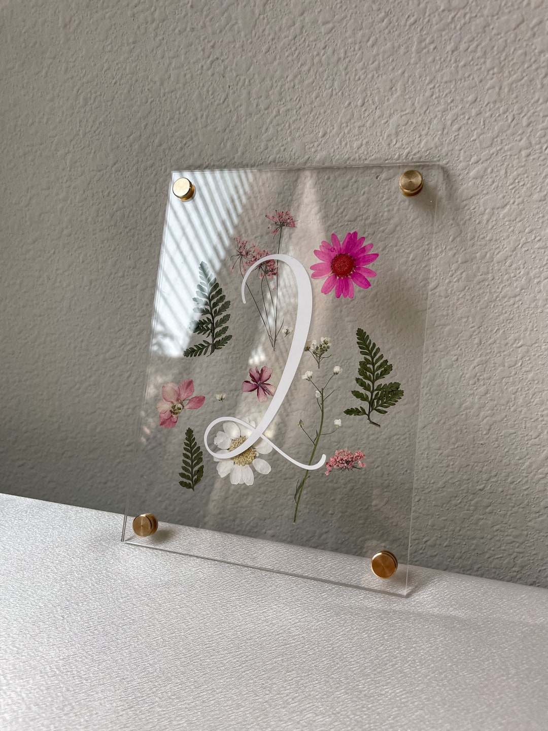 Pink Pressed Flowers Table Numbers Acrylic Table Numbers Etsy