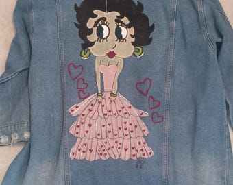 ベティ・ブープ 刺繍 バイカーズ デニム ジーンズ ジャケット - Etsy 日本