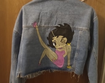 ベティ・ブープ 刺繍 バイカーズ デニム ジーンズ ジャケット - Etsy 日本