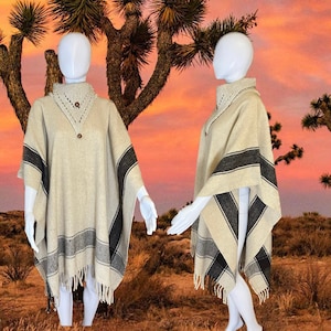 70’s epic Americana wool poncho with cute stripe’s with knit turtleneck detail excellent condition very wearable and warm handmade no label